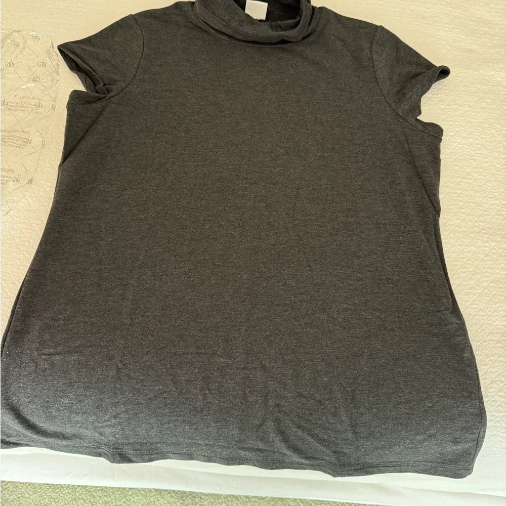 CABI short sleeve A-line grey turtleneck top size L - Picture 3 of 8